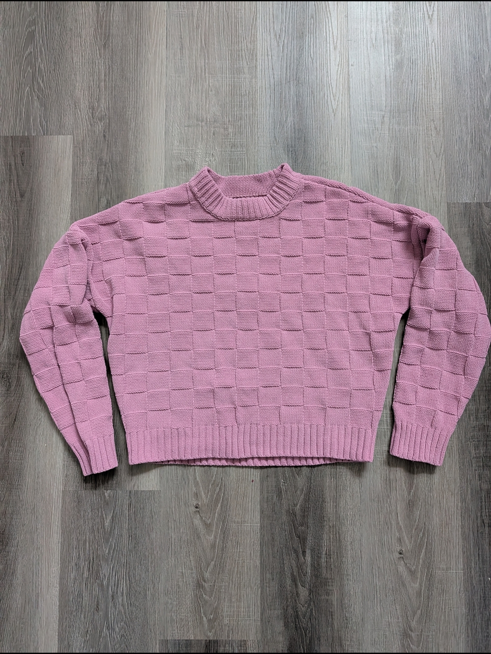 Abercrombie & Fitch Pink Knit Sweater Size Small Textured Crew Neck Checkered